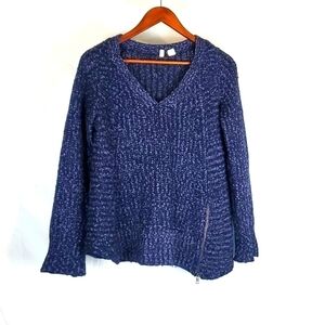 Anthro‎ Moth Brand Blue Marled Knit Asymmetrical Zip Hem Sweater